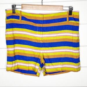 LOFT 4" Colorful Striped Linen Blend Shorts Blue Orange Green Size 8